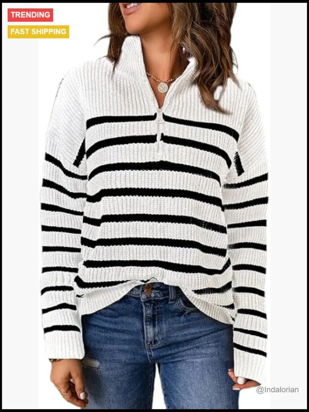 Women's Long Sleeve 1/4 Zip Pullover Sweater V Neck Dressy Casual Top
